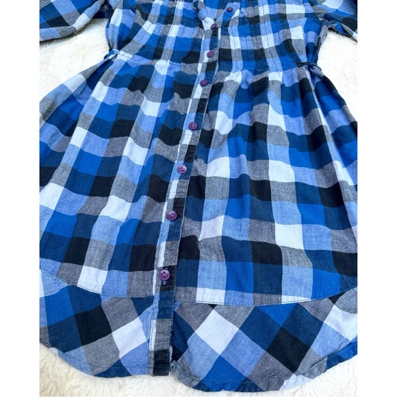 TBF Blue Plaid Button Down Quarter Length Sleeve Flannel Dress - Picture 5 of 17